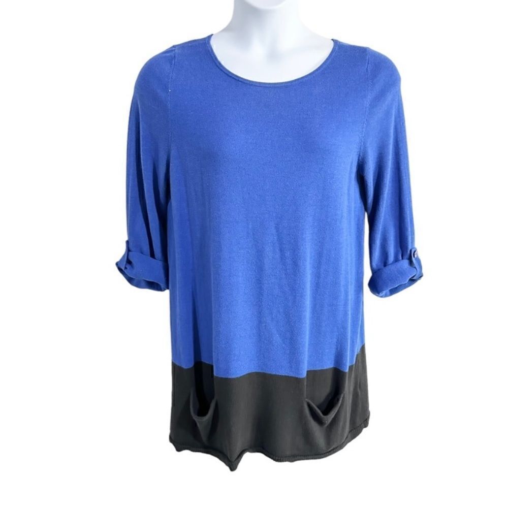 Casalon blue and black color block tunic sweater